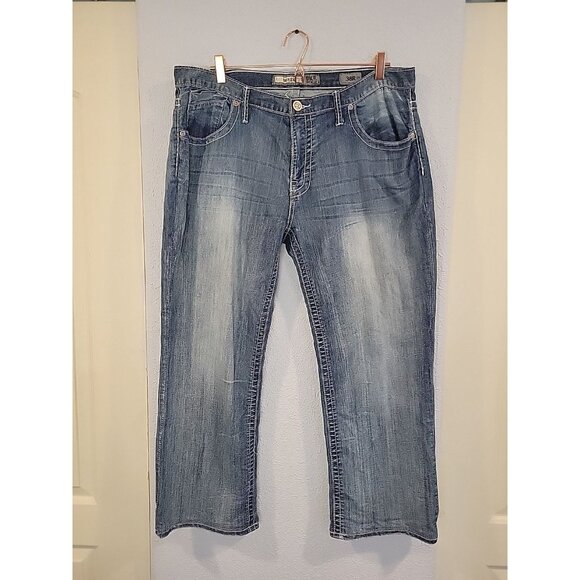 BKE Derek Men's 38R (*39/28) Bootleg Jeans Dark Stone Wash Denim Stretch Pants - Picture 1 of 7